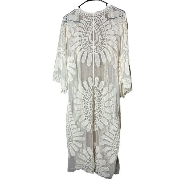 Lace Floral Duster Robe Beach Cover Festival Kimono Boho Cardigan Sheer One Size - Picture 8 of 10